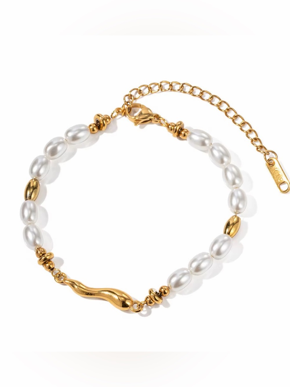 18K Gold Plated Faux Pearl Sculptural Bracelet